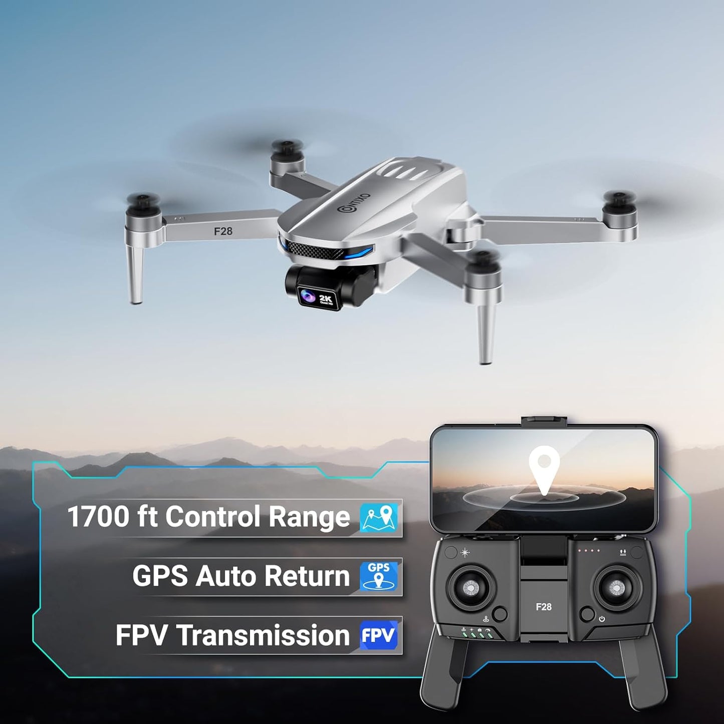Contixo F28A GPS Drone for Adults Foldable, 2K Camera, Brushless Motors, 26 Min Flight Time, FPV Remote Control Drone with Altitude Hold, Return Home, Orbit & Selfie Modes, Carry Case Included
