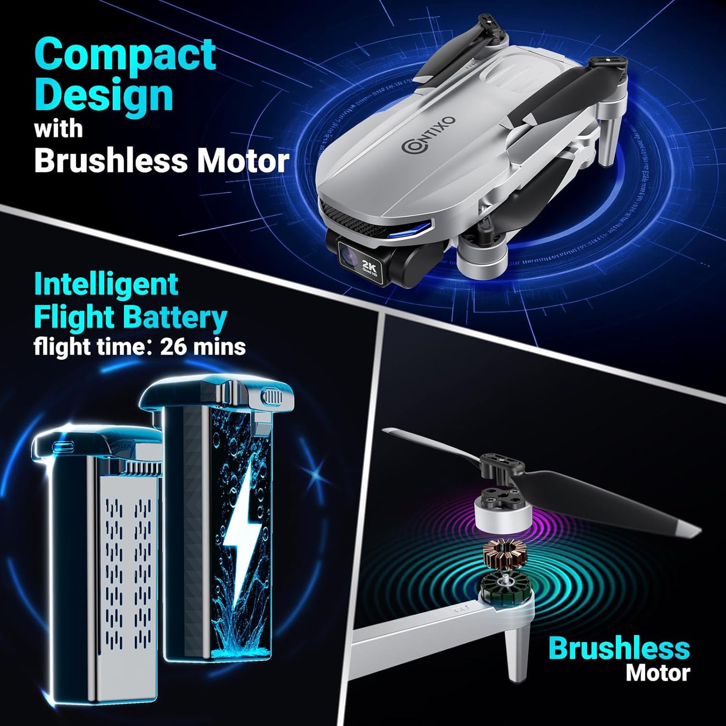 Contixo F28A GPS Drone for Adults Foldable, 2K Camera, Brushless Motors, 26 Min Flight Time, FPV Remote Control Drone with Altitude Hold, Return Home, Orbit & Selfie Modes, Carry Case Included