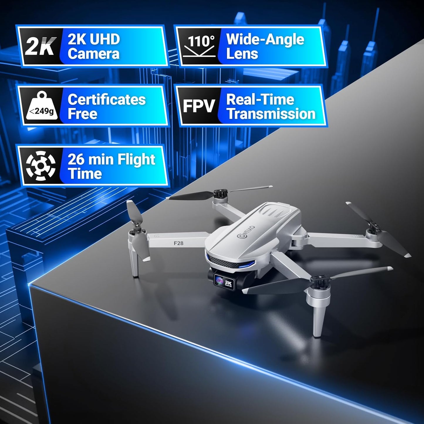 Contixo F28A GPS Drone for Adults Foldable, 2K Camera, Brushless Motors, 26 Min Flight Time, FPV Remote Control Drone with Altitude Hold, Return Home, Orbit & Selfie Modes, Carry Case Included